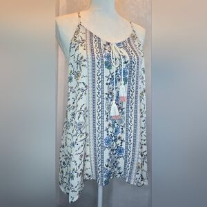 Boho Floral Print Camisole with Tassels